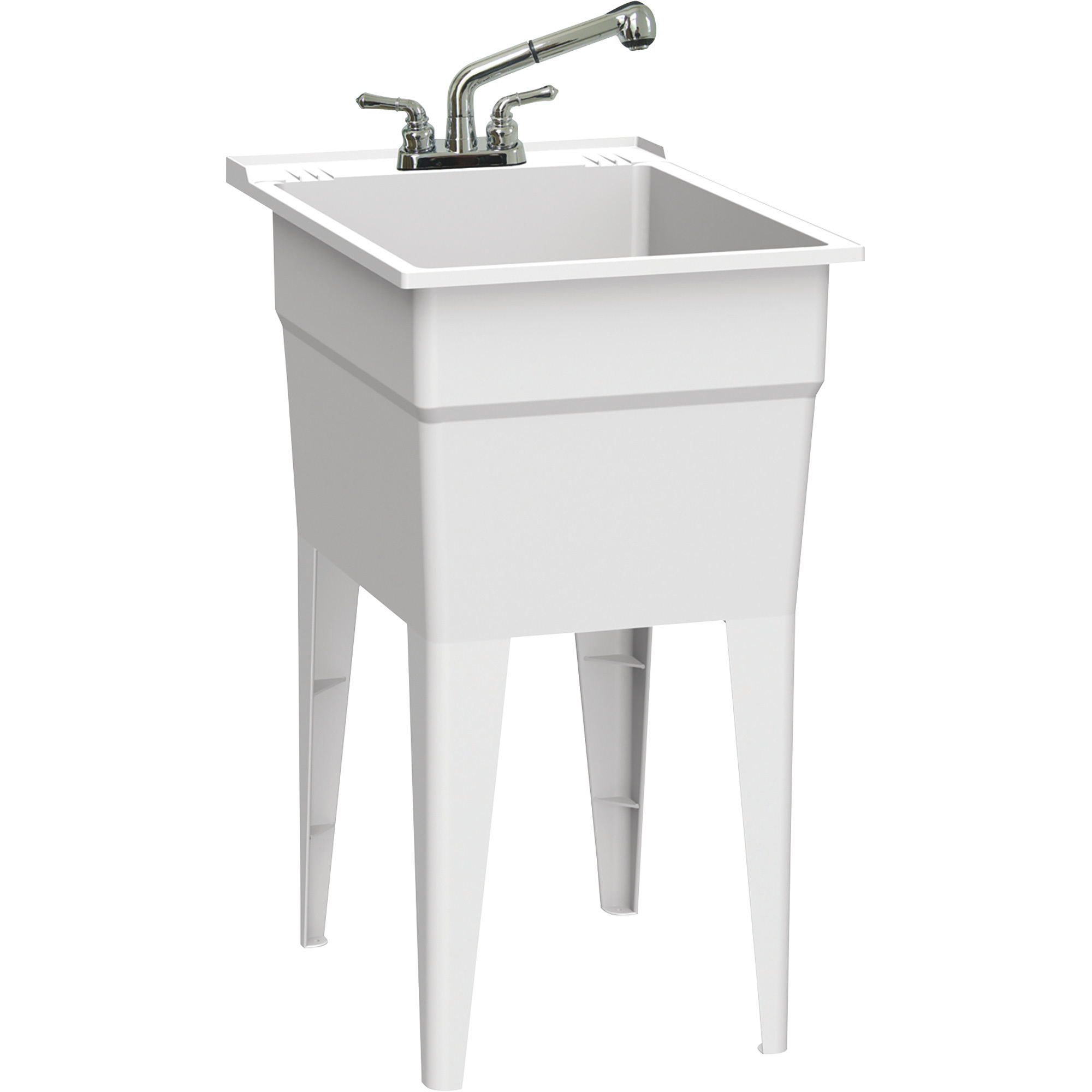 Rugged Tub Garage Sink with Pull-Out Faucet, 18in.W, White, Polypropylene, Model# N52WK1